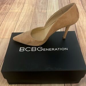 BCBG tan microsuede pumps…they go with everything!